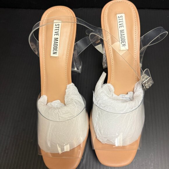 STEVE MADDEN Lourdes Clear Sandals Chunky Block Heel Platform-Never worn - Picture 2 of 6
